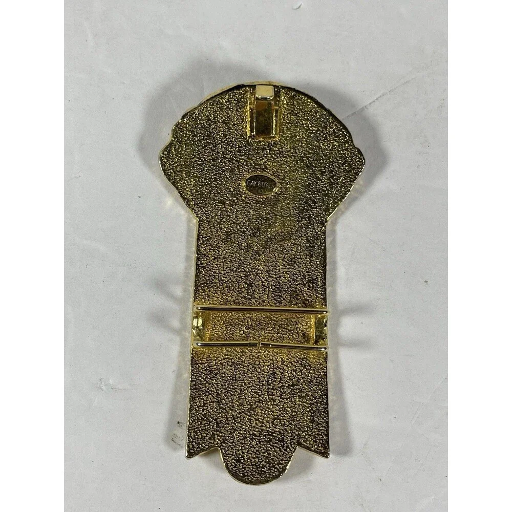 Vintage Gay Boyer Gold Tone Statement Belt Buckle Etruscan Revival Ribbon Style